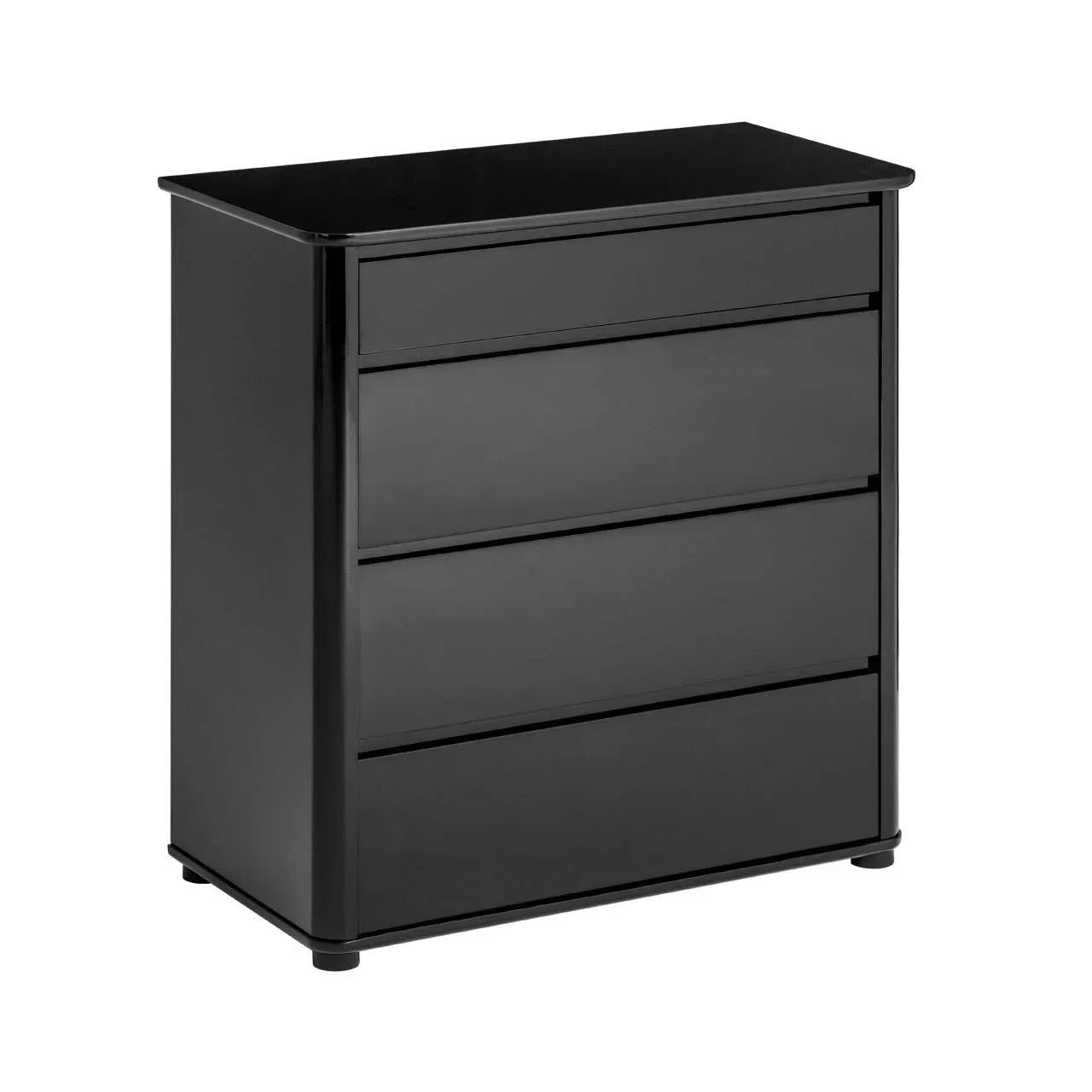 Black chest of drawers with four spacious drawers and modern flat front design