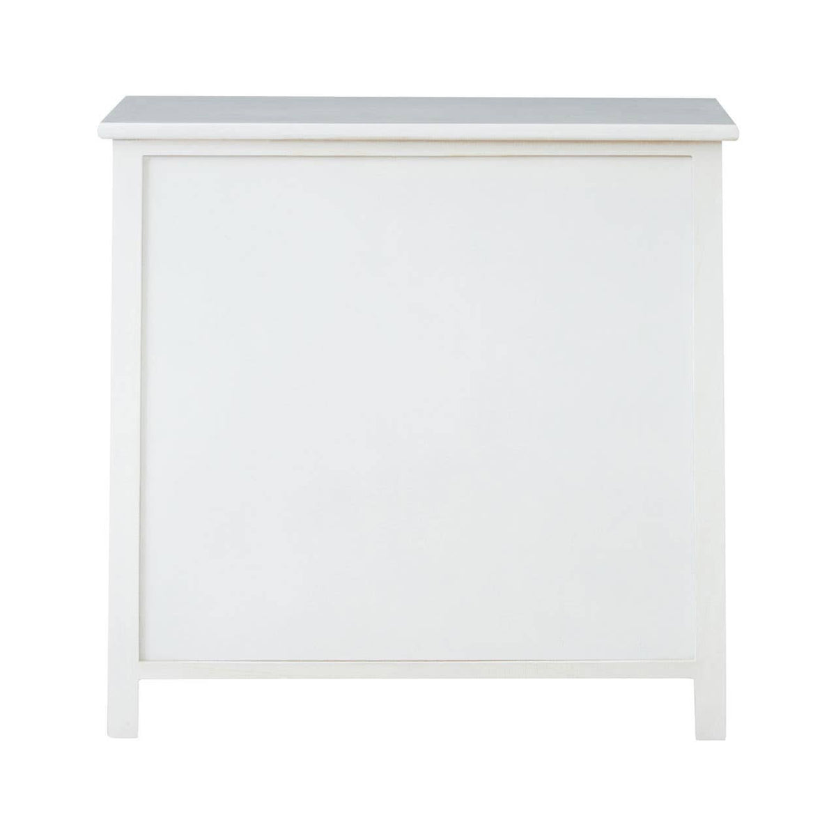 A white chest of drawers featuring six spacious drawers, designed with a smooth top surface and a simple, modern aesthetic. The chest stands on four legs and has a clean, minimalist look suitable for various home decor styles