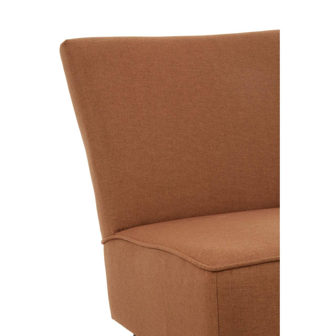 Close-up of brown fabric sofa seat and angled backrest upholstery