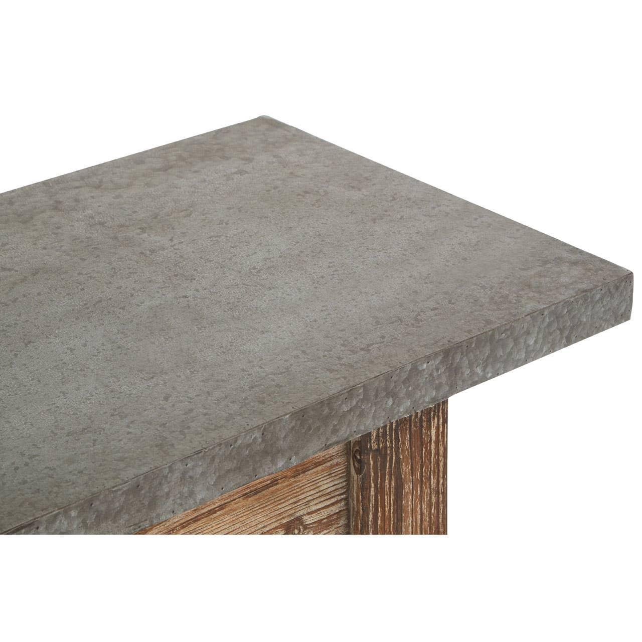 Close view of concrete effect tabletop with wooden panel edge