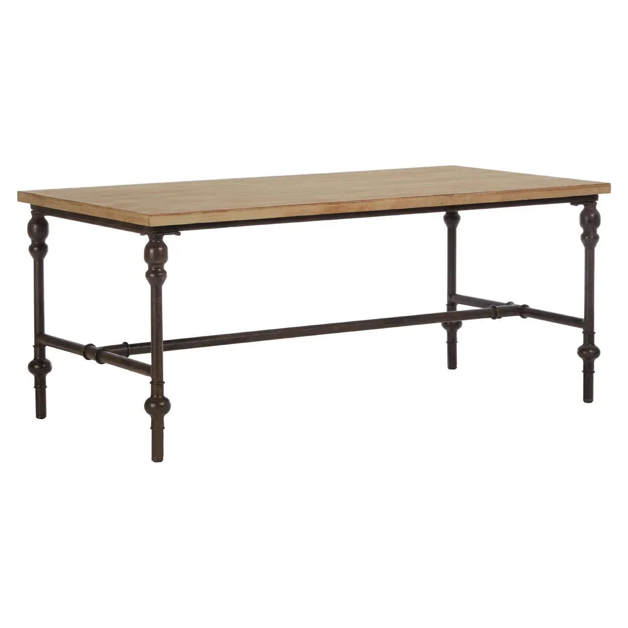 Industrial style coffee table with light wood top and black metal frame