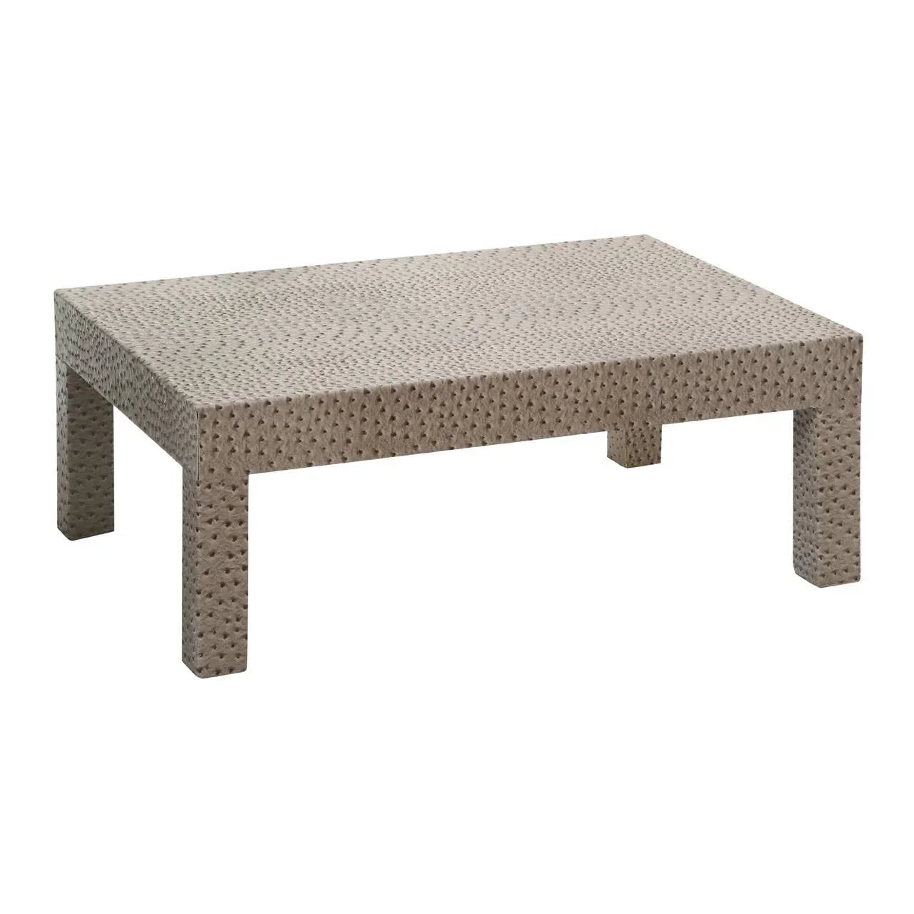 Rectangular rattan coffee table with woven texture and four straight legs