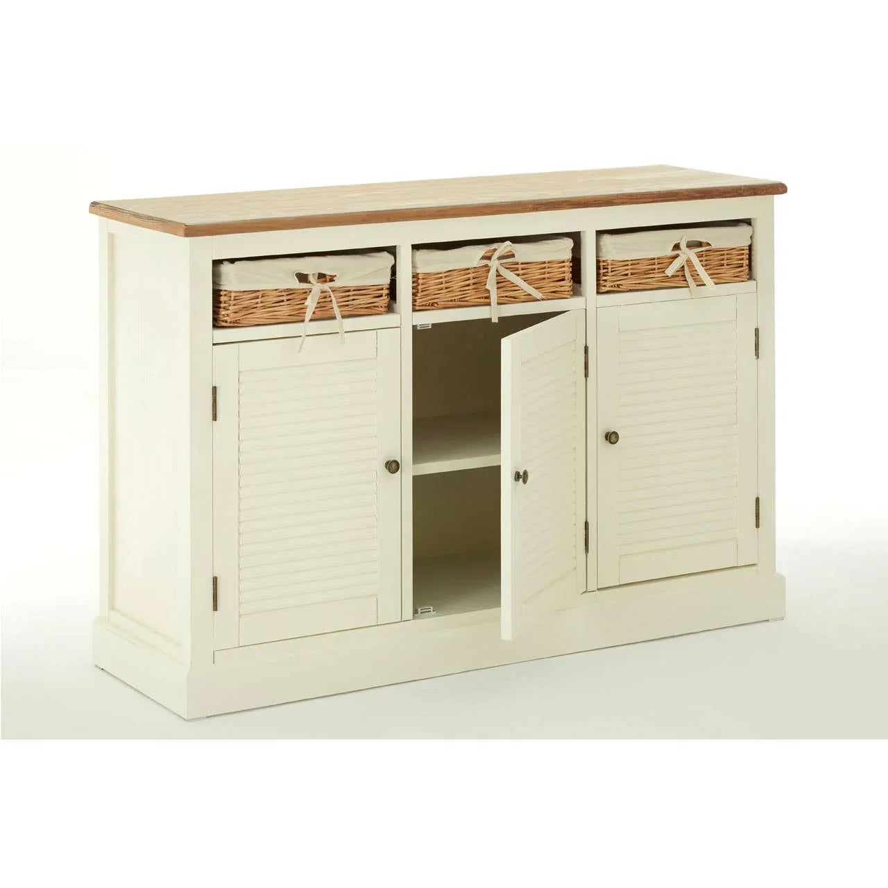 Cream Sideboard with Rattan Baskets - Dorset Collection