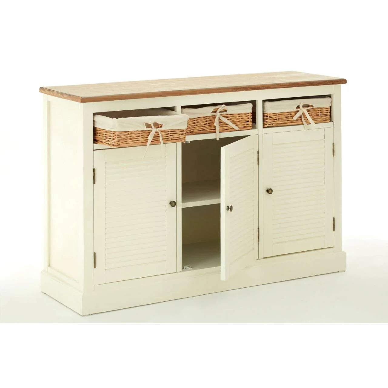 Cream Sideboard with Rattan Baskets - Dorset Collection