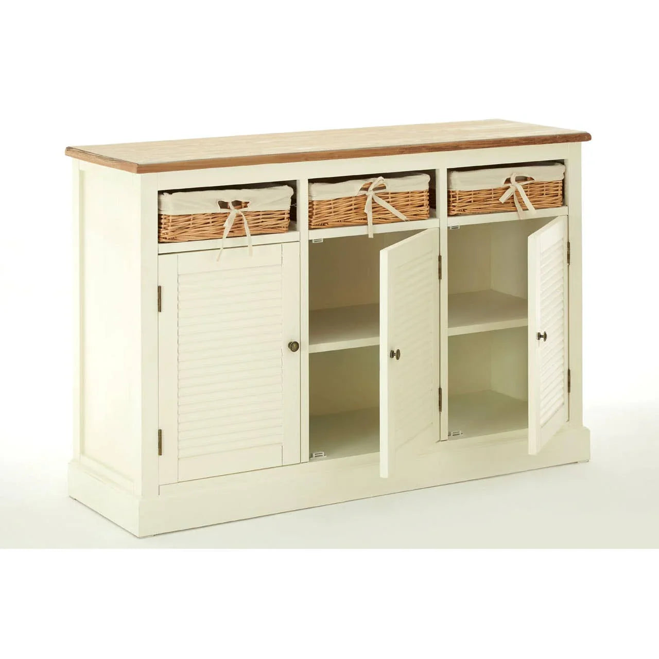 Cream Sideboard with Rattan Baskets - Dorset Collection