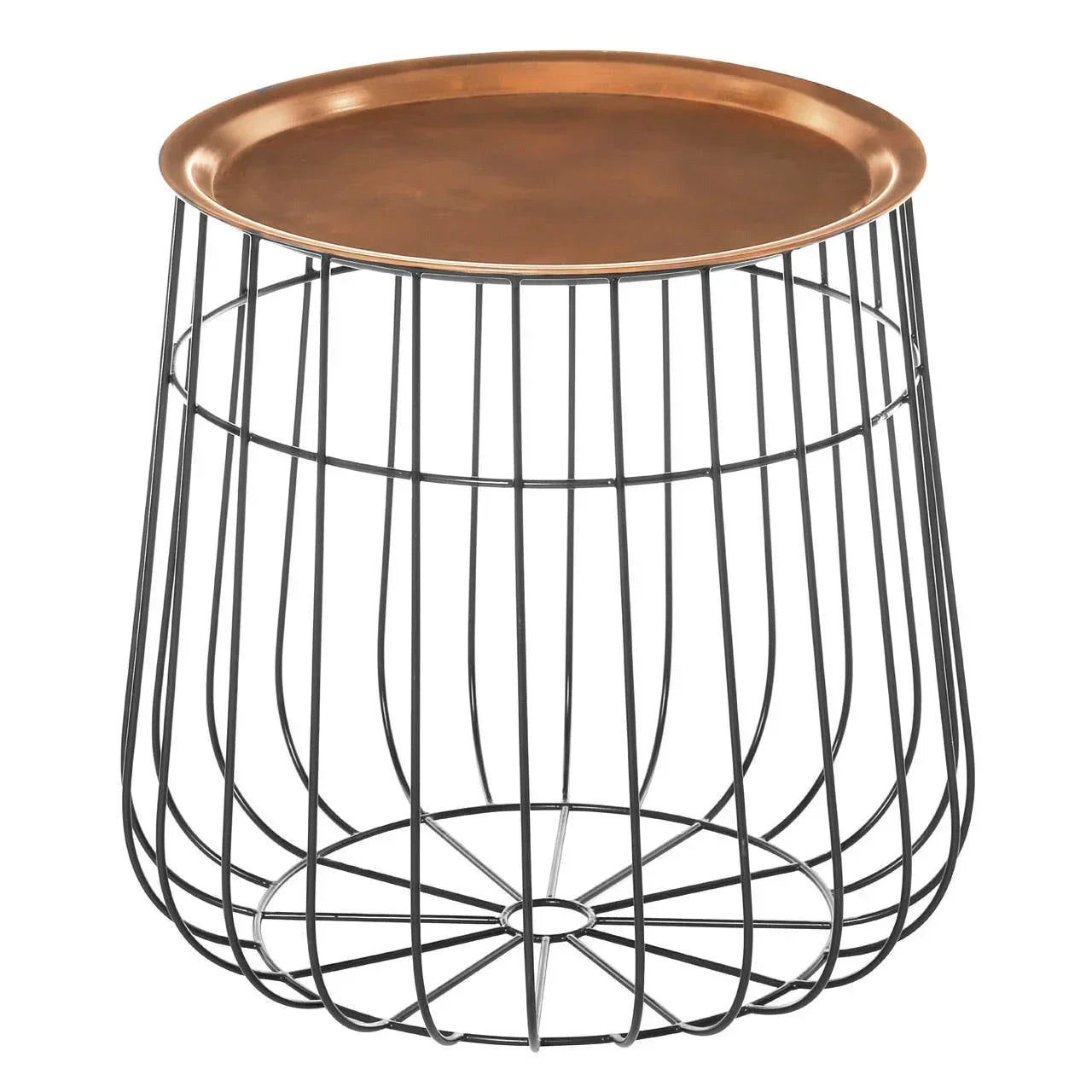 Metal wire side table with round copper top, modern accent furniture for living room