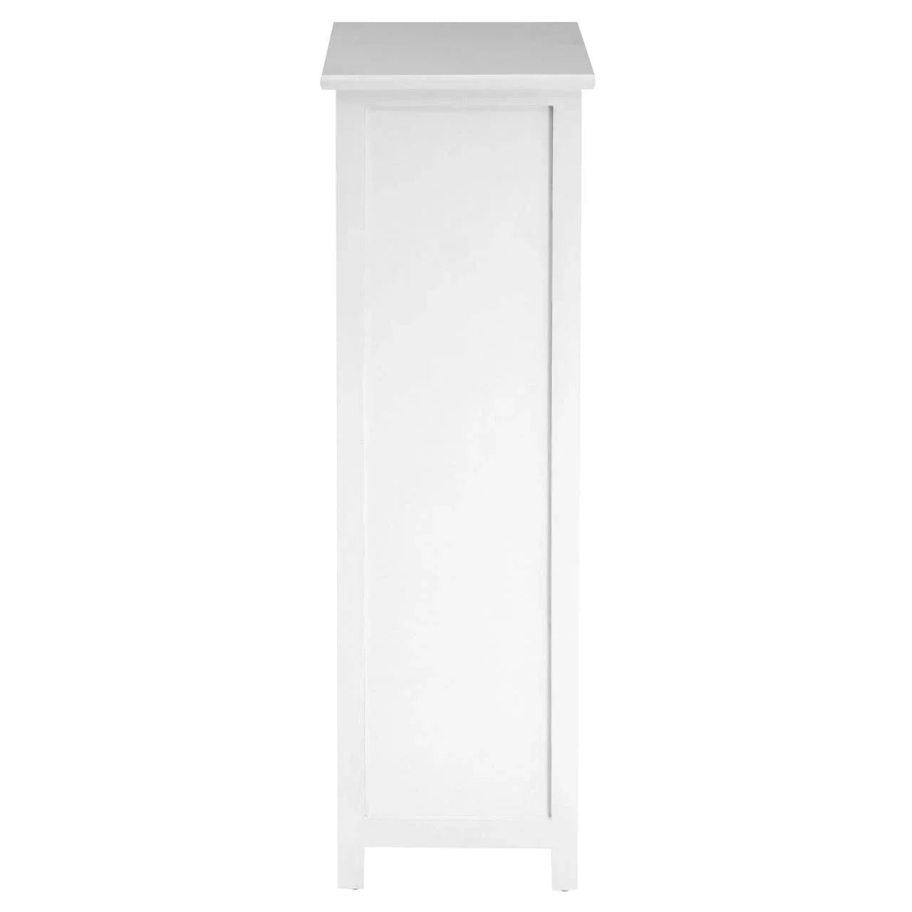 White wooden cabinet side panel with clean lines and smooth painted finish