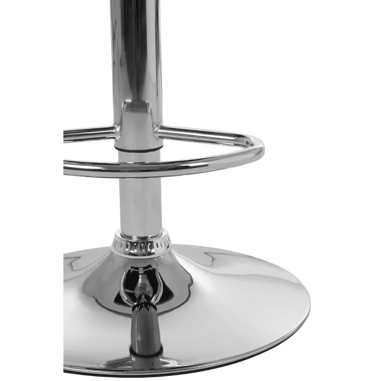 Chrome bar stool base with circular footrest and shiny metal finish