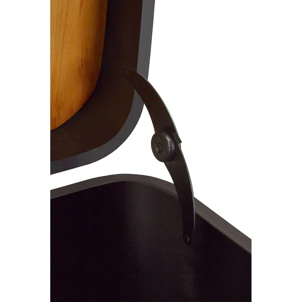 Black metal hinge on wooden storage trunk closeup