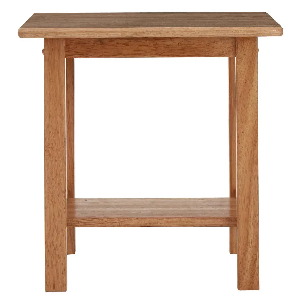 Light oak side table with lower shelf, rectangular design, front view