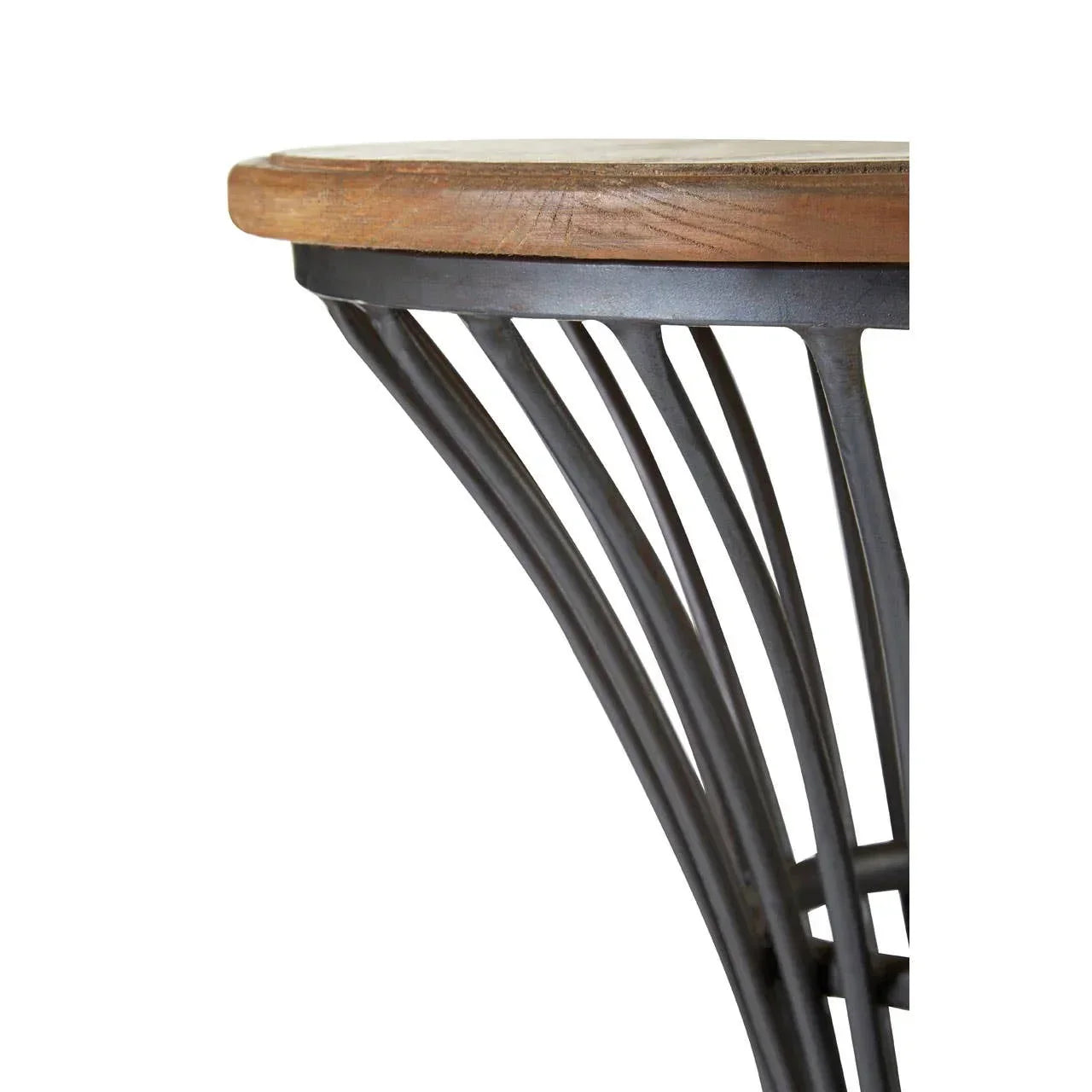 Wood and metal side table edge with curved black metal legs