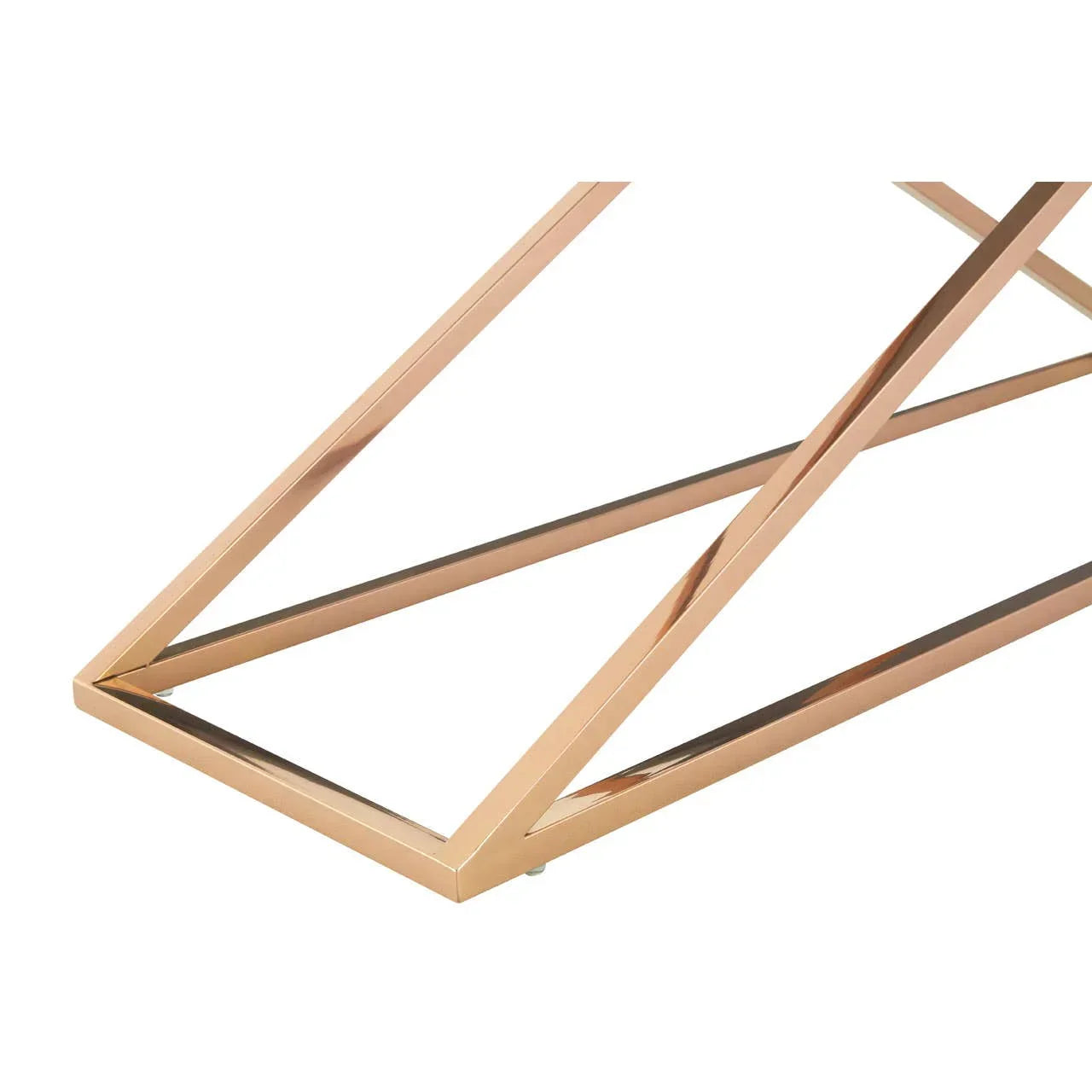Gold metal coffee table base with geometric angled frame detail