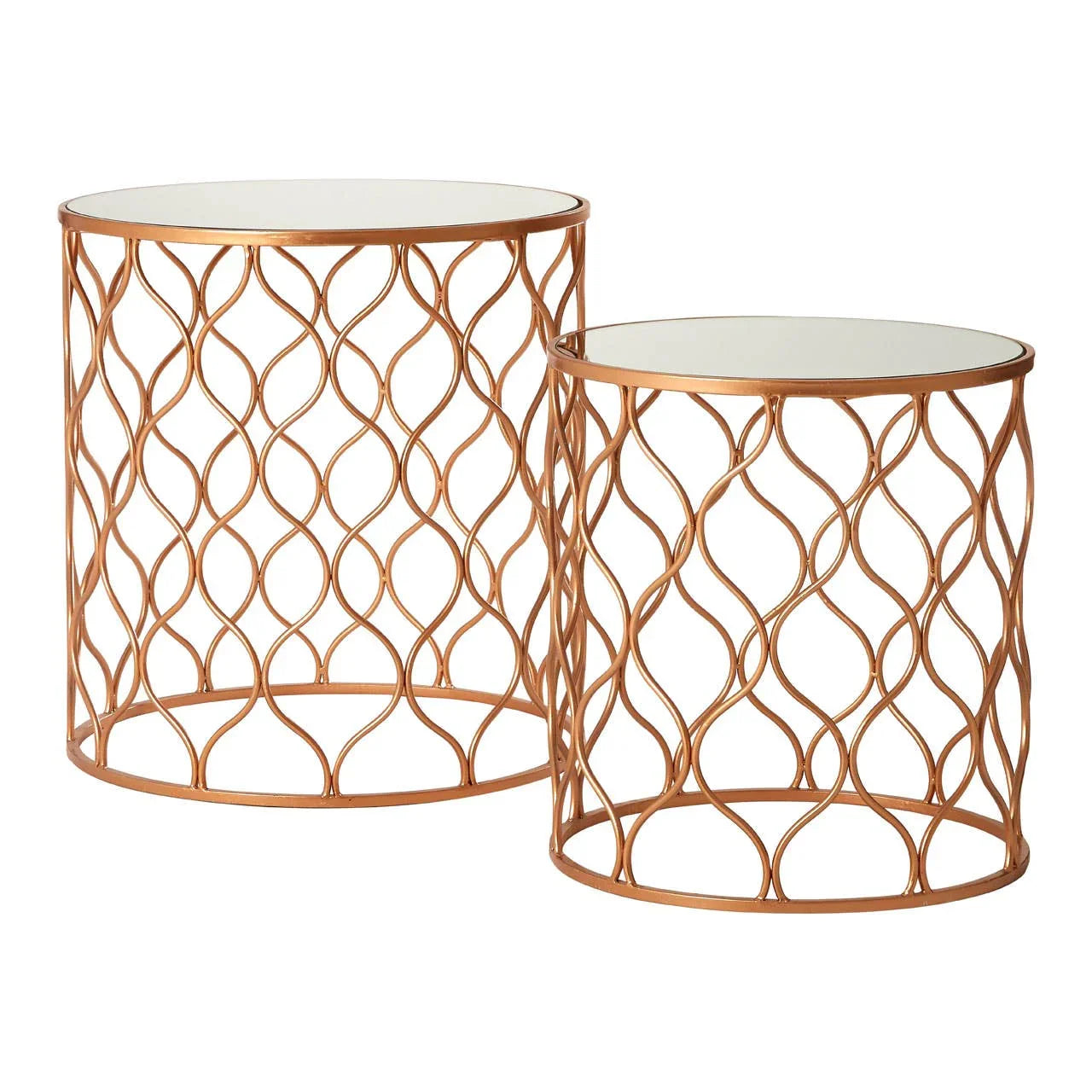 Copper Wave Mirrored Side Tables