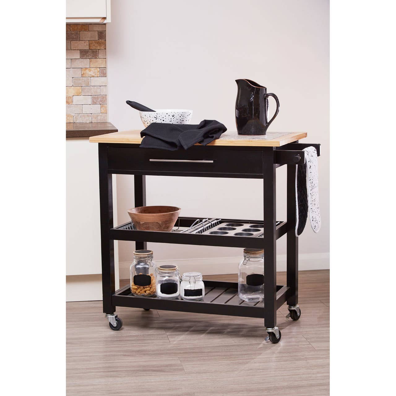 Pine Granite Kitchen Trolley