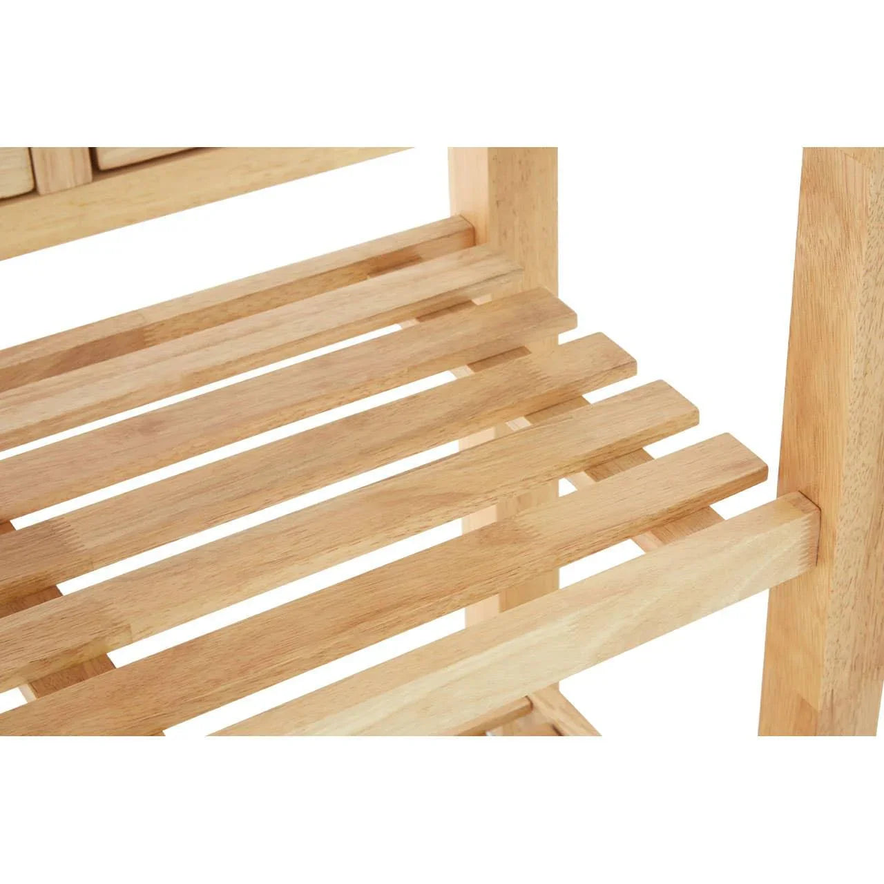 slatted wooden shelf on furniture unit with natural oak finish
