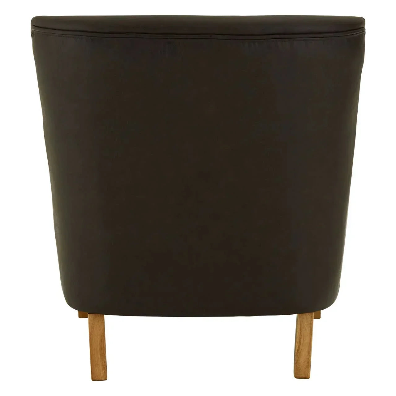 Back view of dark brown accent chair with wooden legs