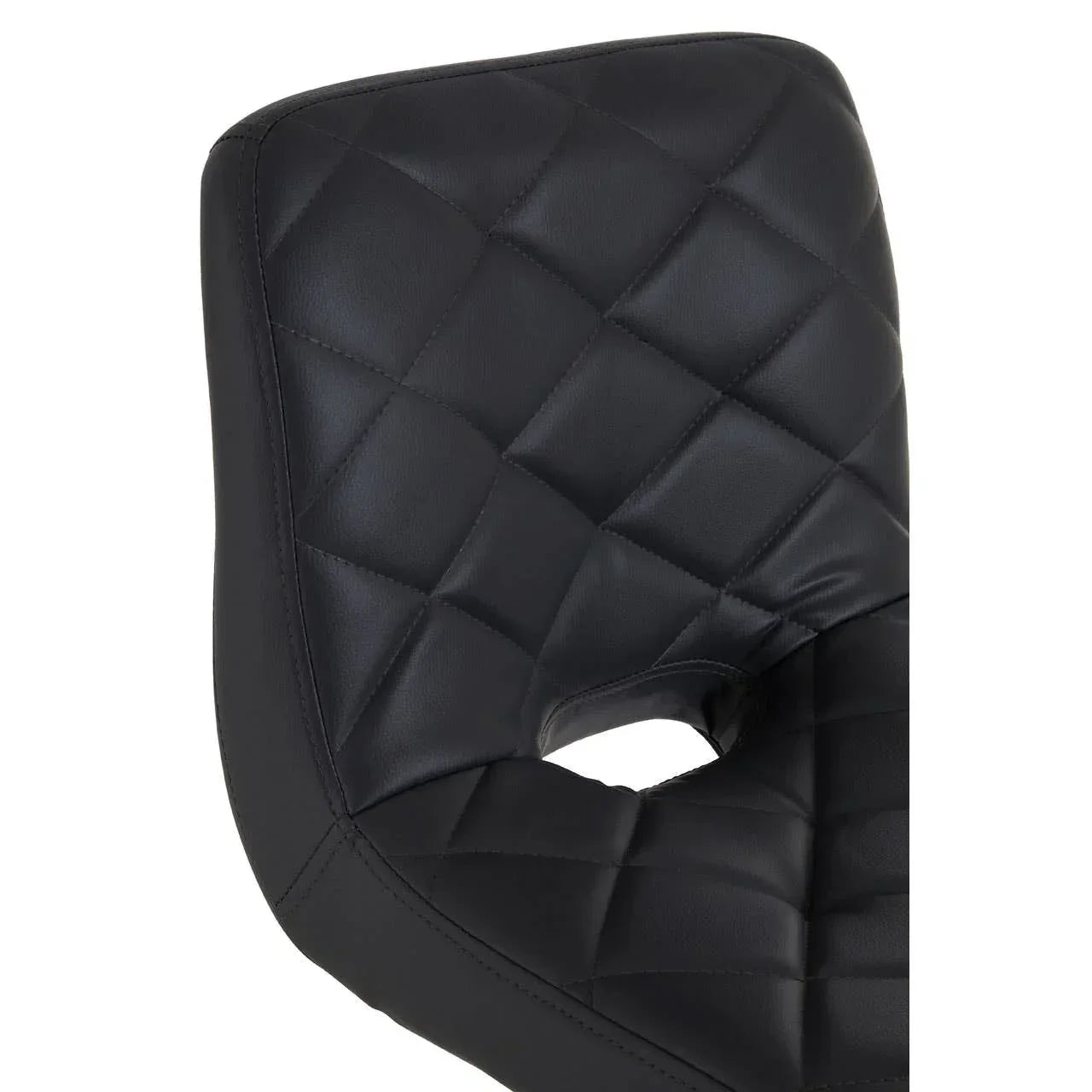 Black quilted leather dining chair seat with diamond stitching and round cut-out detail