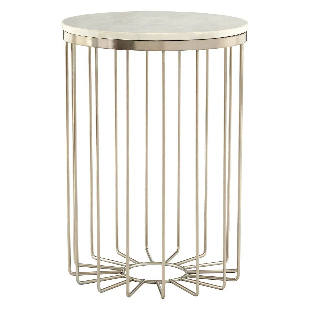 Round marble top side table with gold metal rod base
