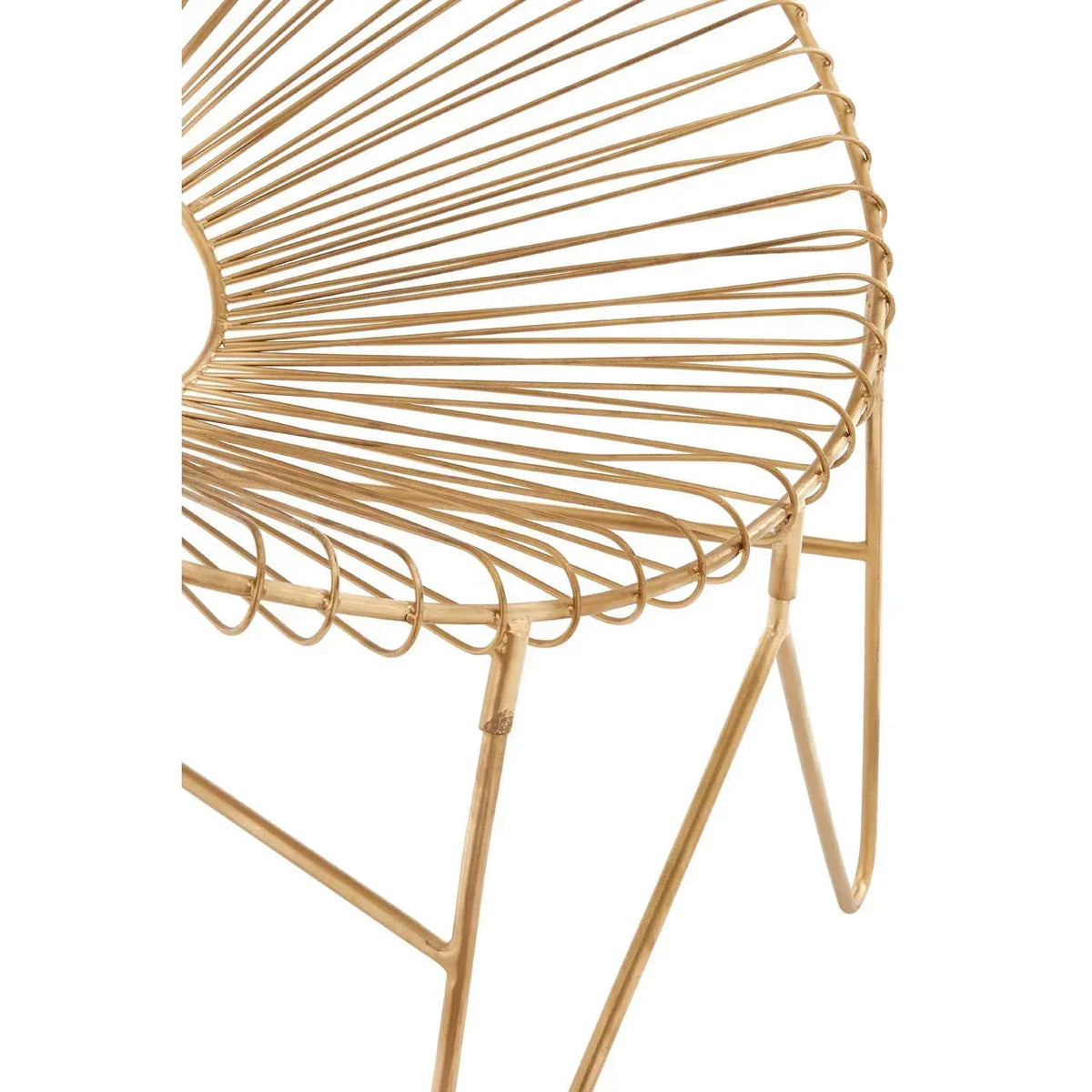 Gold metal accent chair with open wire seat and hairpin legs