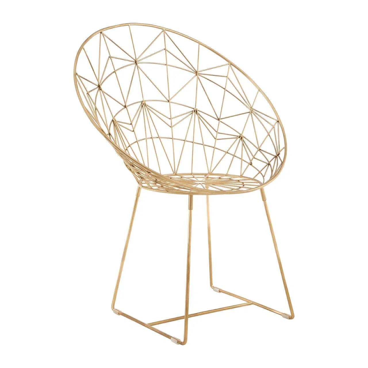 Gold metal accent chair with geometric wire frame and round seat