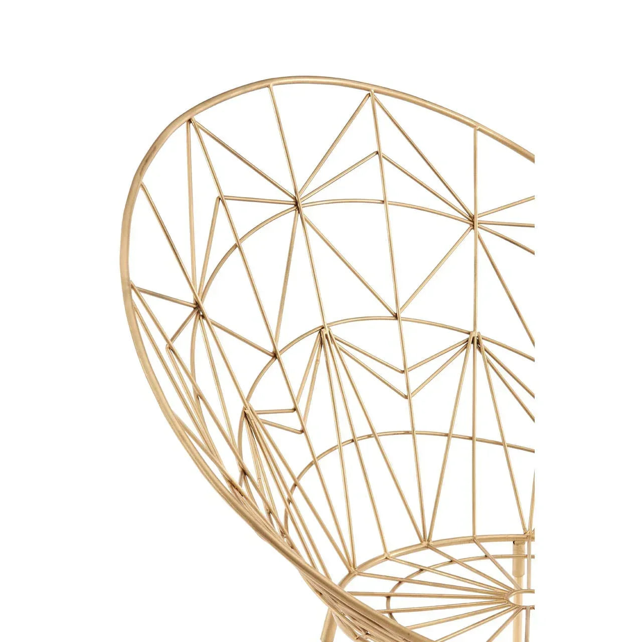 Gold metal geometric chair backrest detail with openwork wire frame