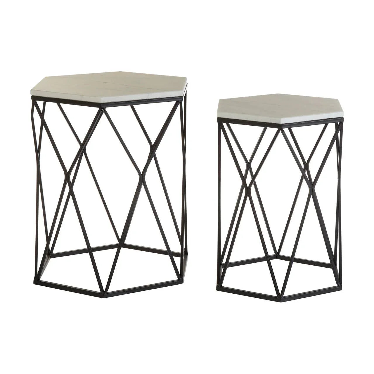 Hexagonal Marble Side Tables Set