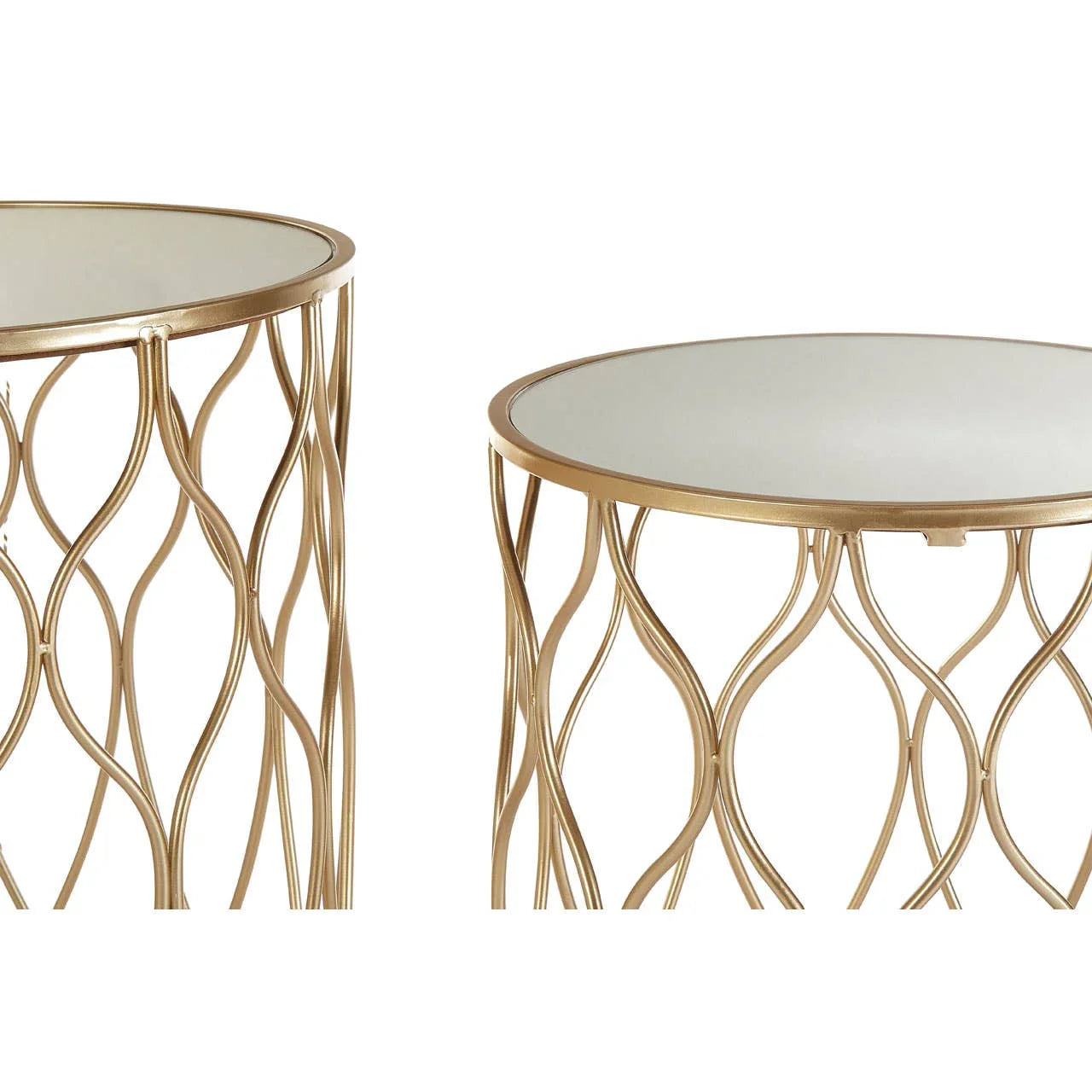 Champagne Metal Mirrored Side Tables