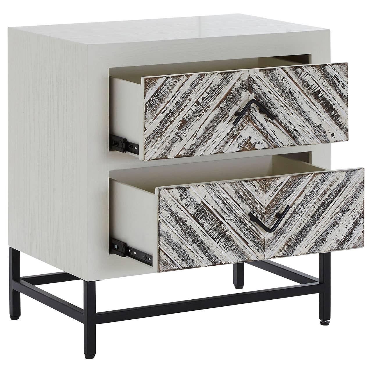 Geometric White Drawer Side Table