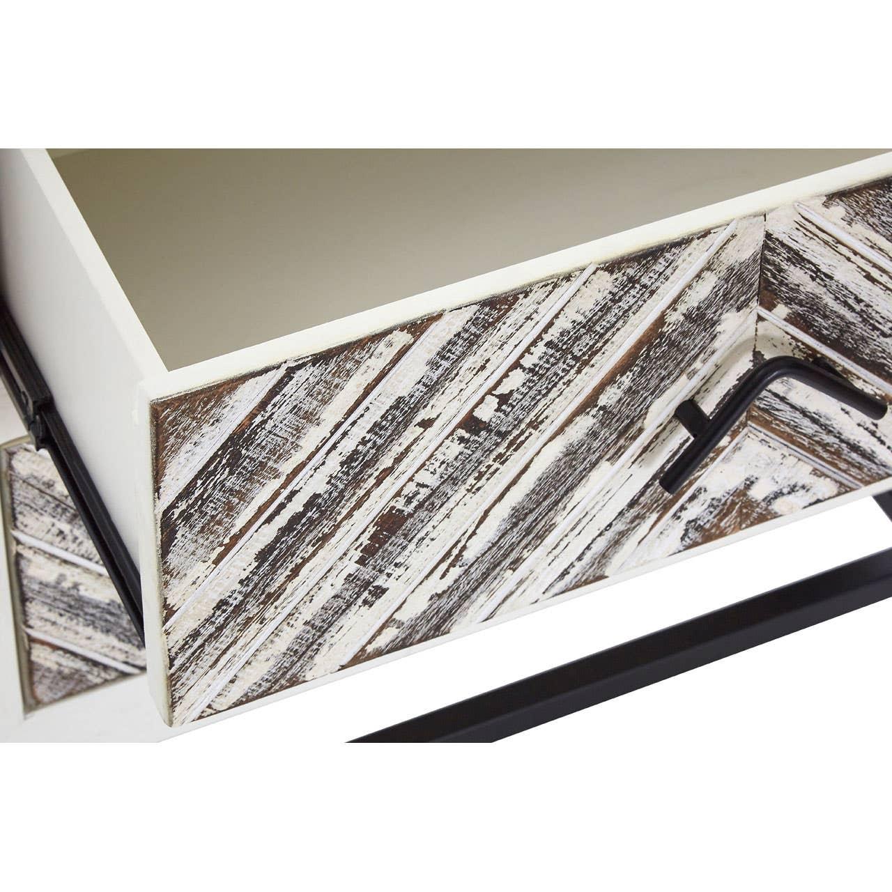 Geometric White Drawer Side Table