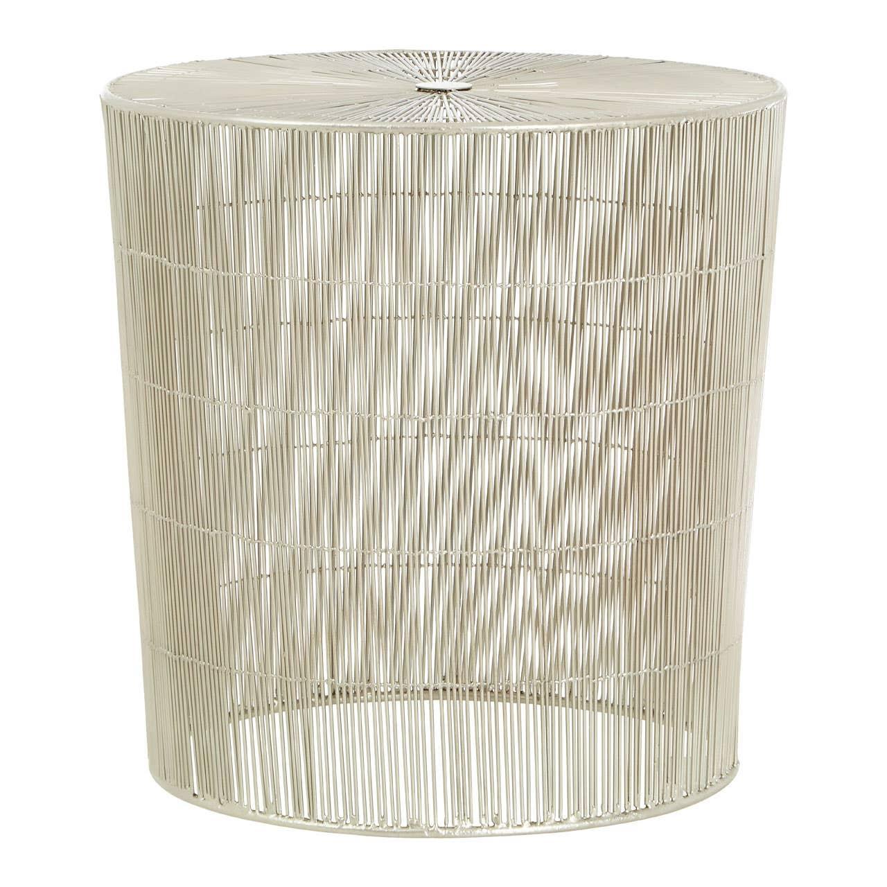 Round wire side table in light beige with open cylindrical design