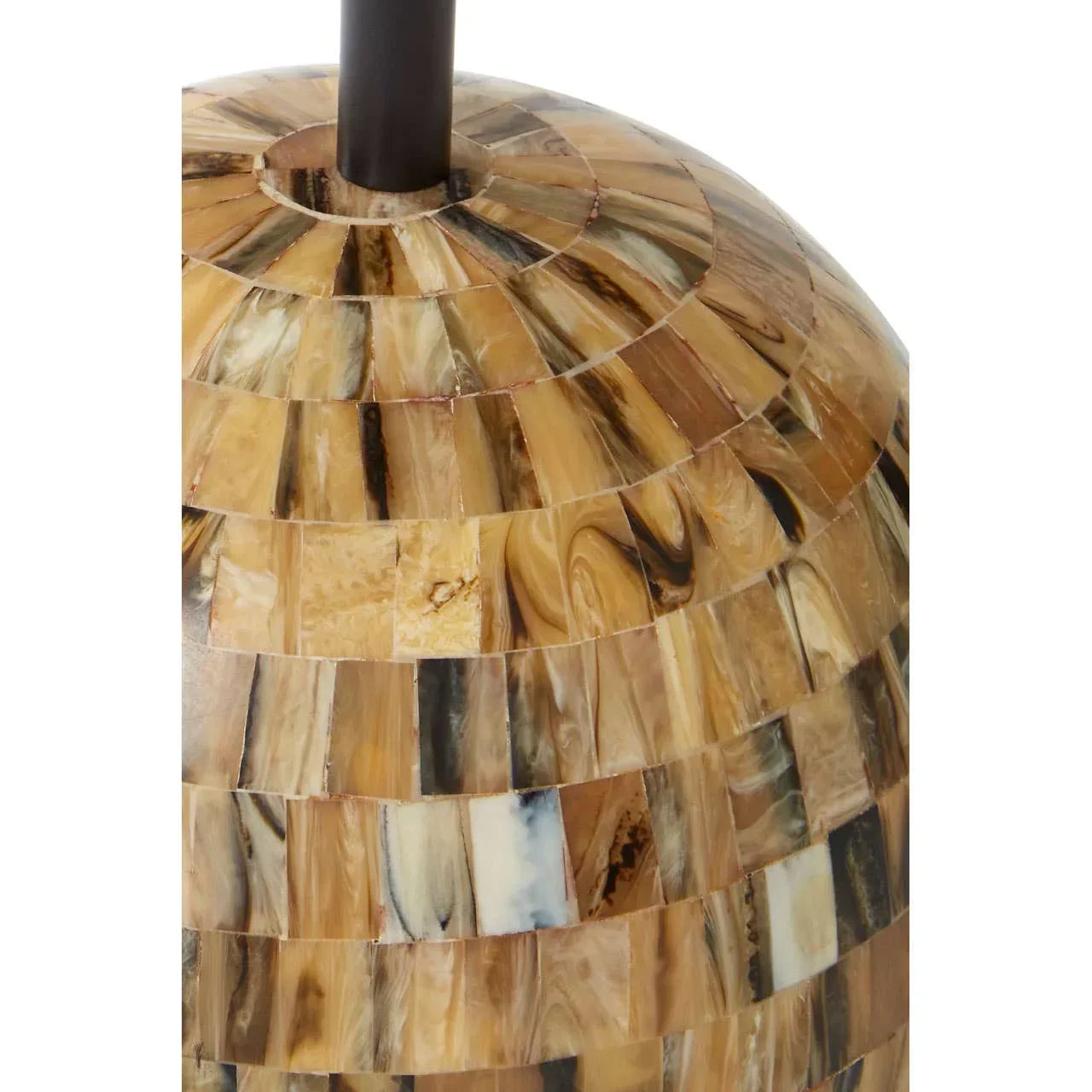 brown mosaic table lamp base with natural horn pattern close-up