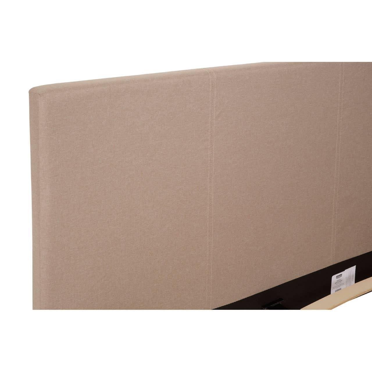 Beige fabric headboard with stitched panels and minimalist design