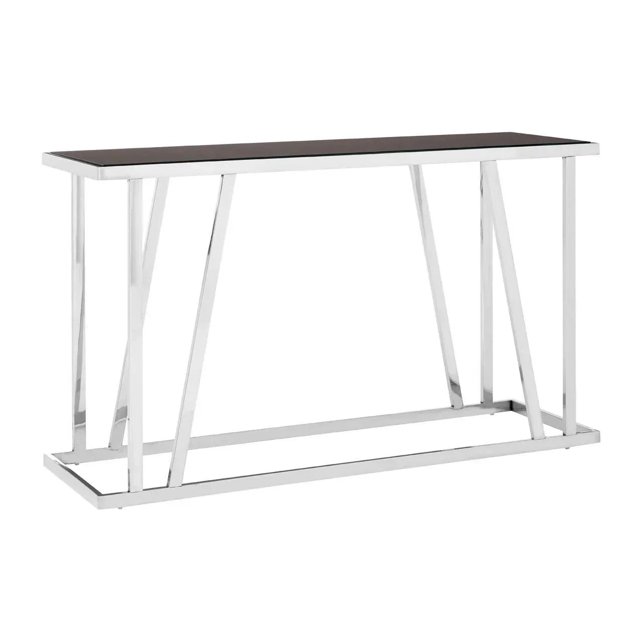 Modern console table with black top and chrome metal frame