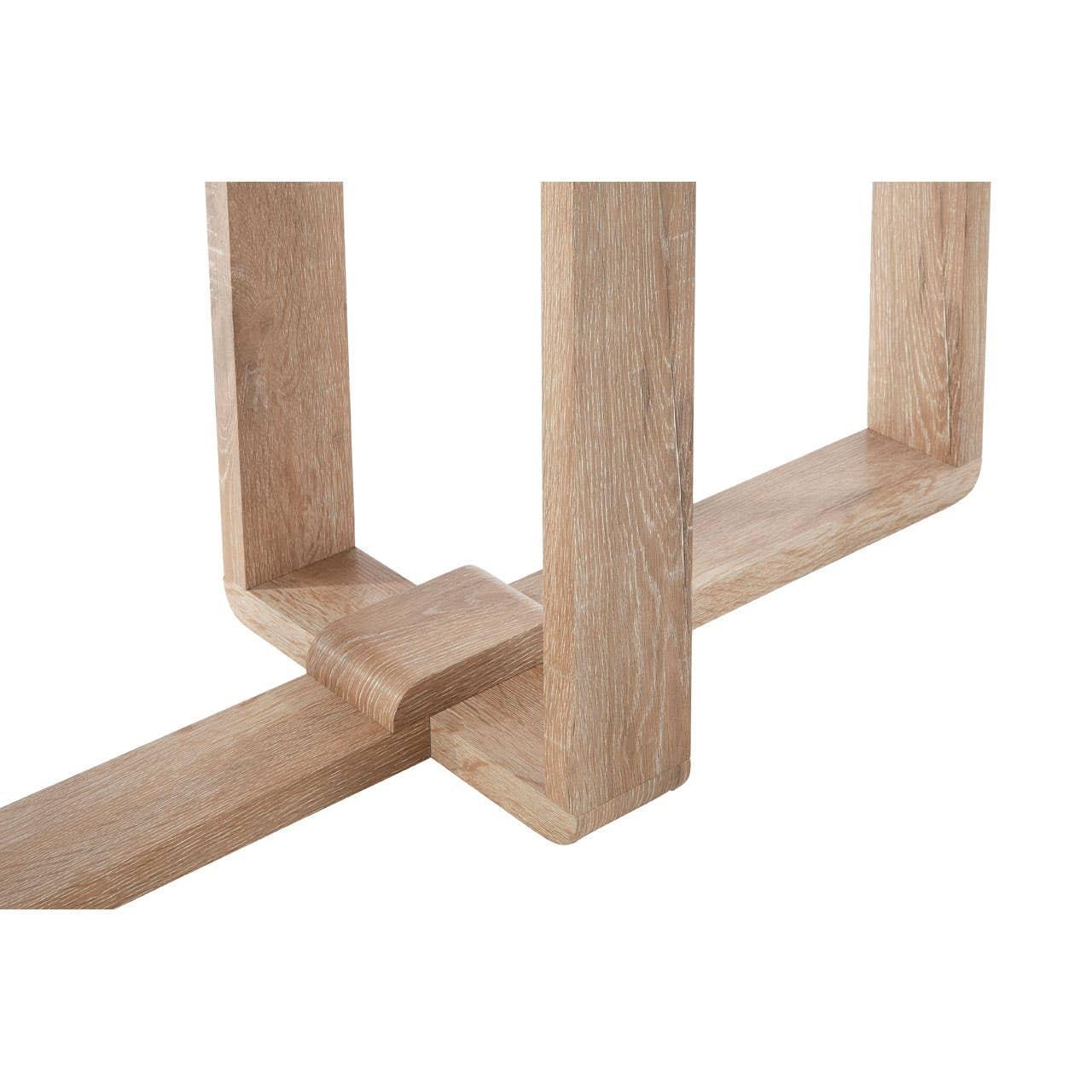 Light oak wood table base with intersecting legs and natural grain detail