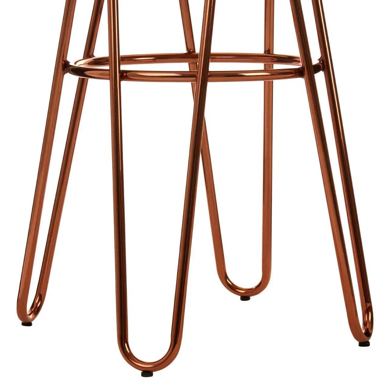 Copper metal stool legs with footrest, modern wire frame furniture close up