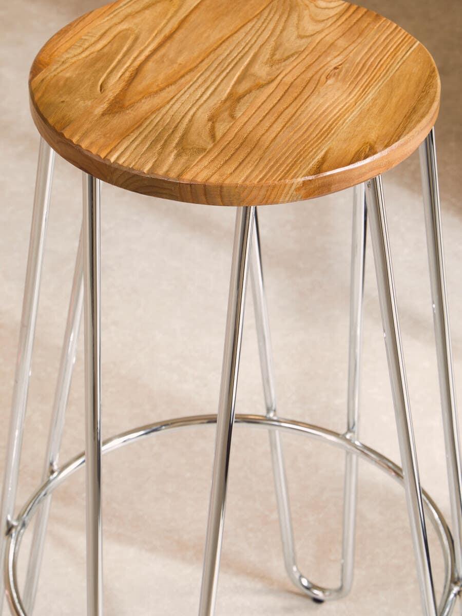 Modern Wood & Chrome Stool