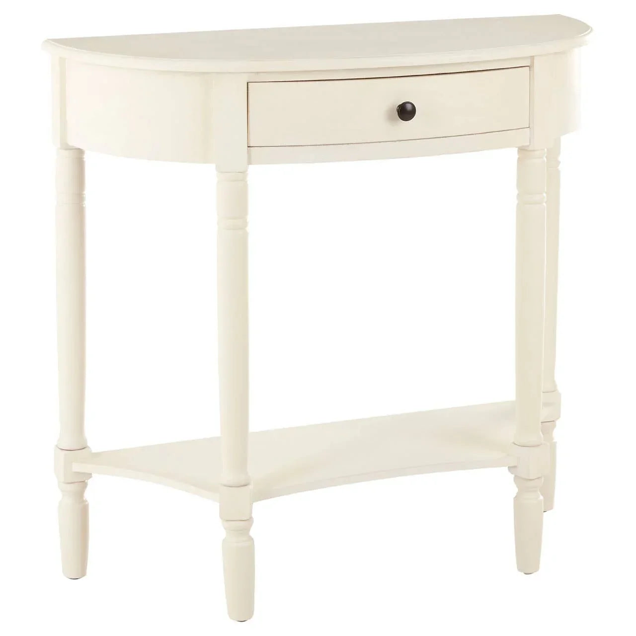 Cream hallway console table with single drawer and lower shelf, classic turned legs