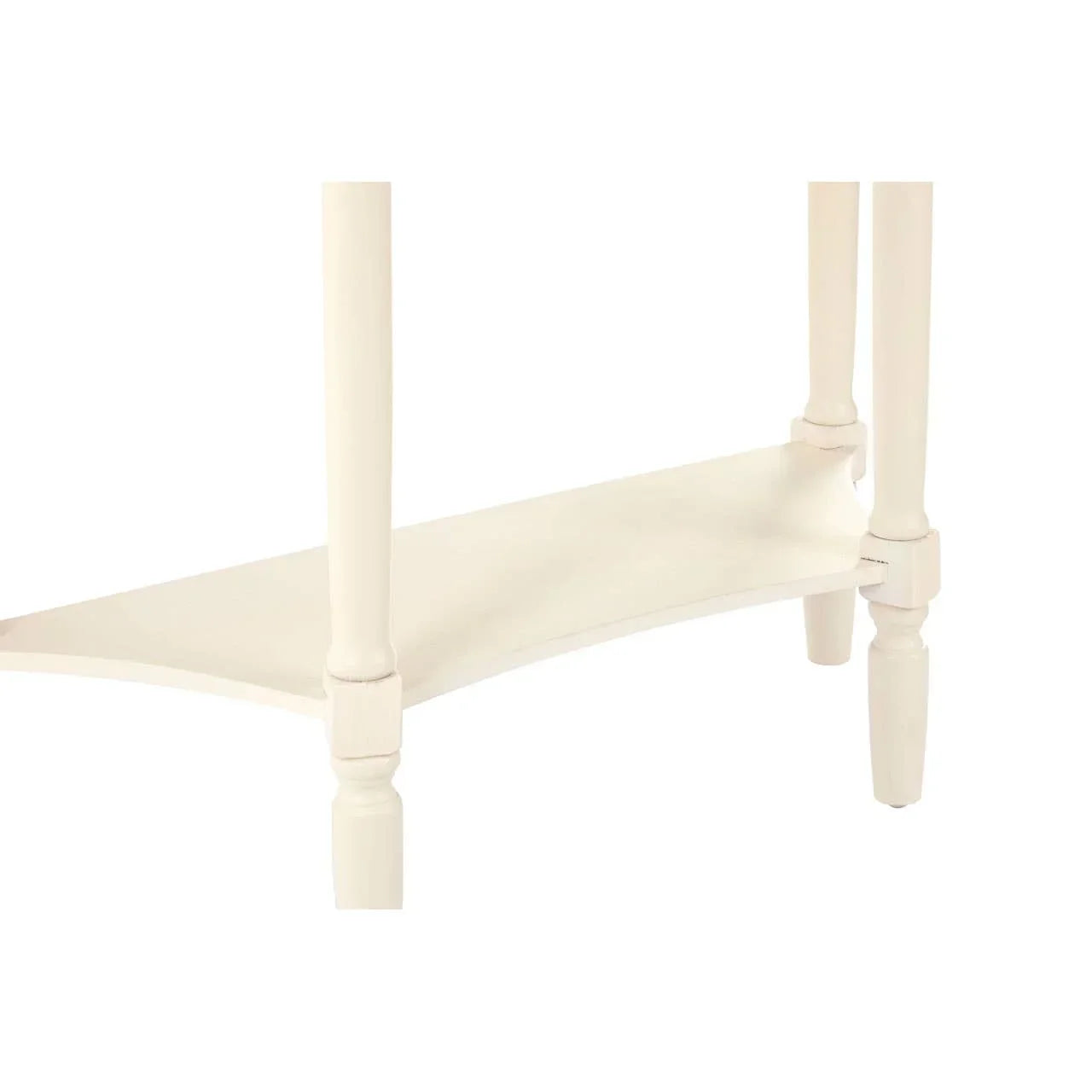 Cream painted wooden table legs with lower shelf and turned details