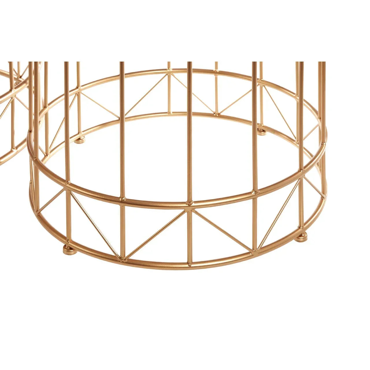 Gold metal coffee table base with geometric frame detail on white background