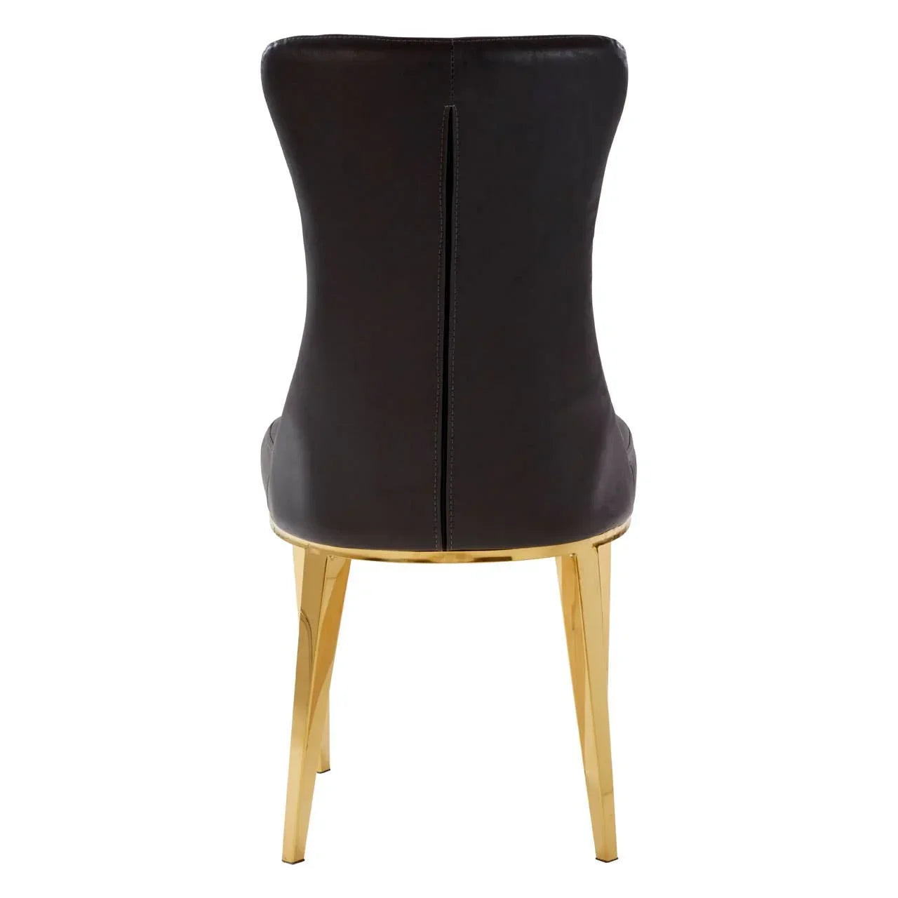 Black dining chair rear view with gold metal legs