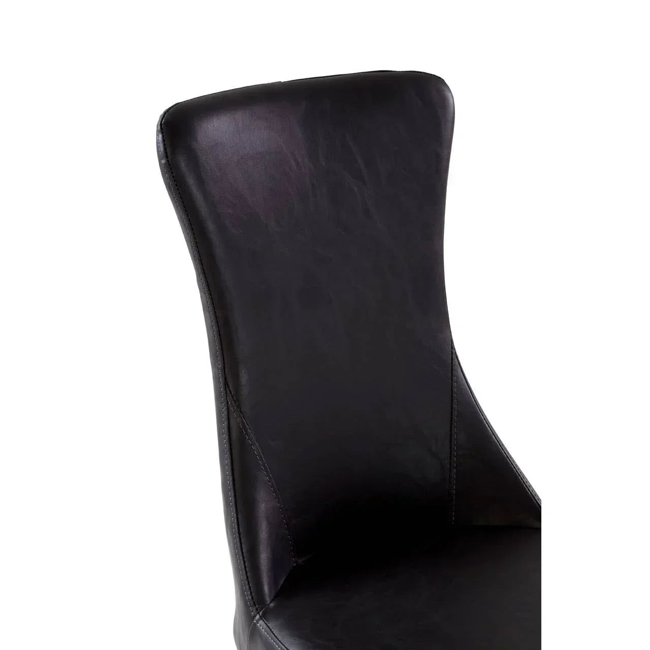 Black leather dining chair with high curved backrest closeup