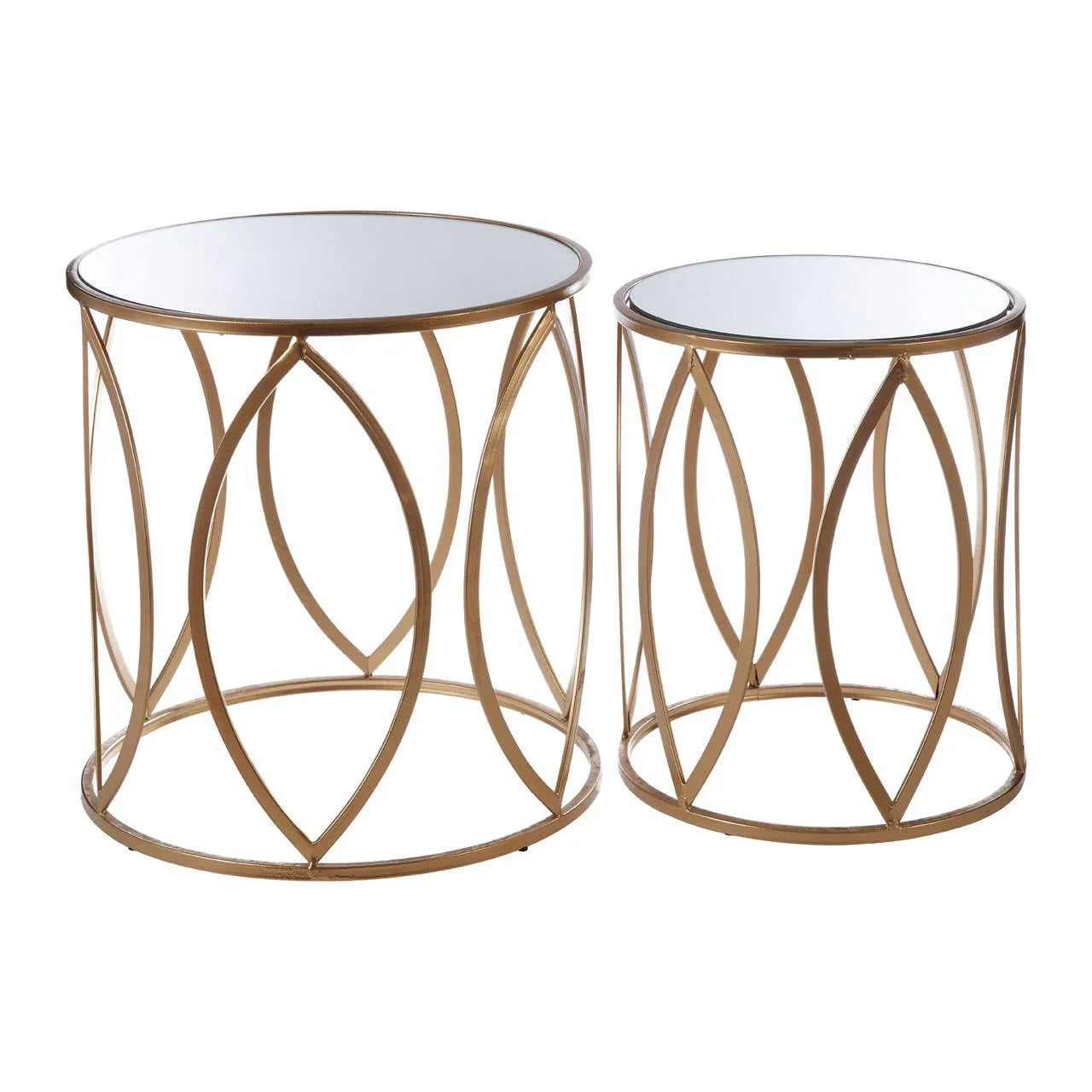 Golden Petal Mirrored Side Tables