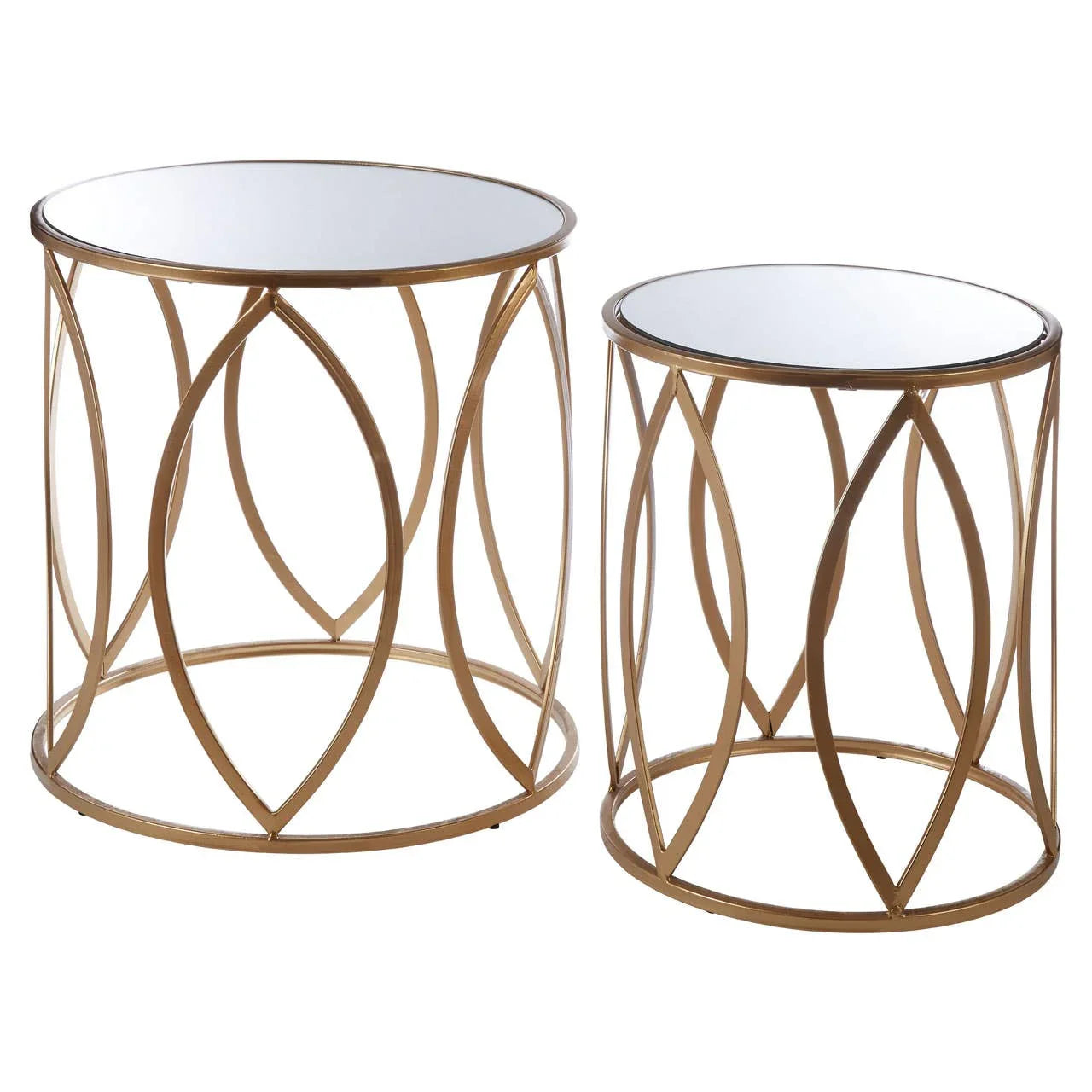 Golden Petal Mirrored Side Tables