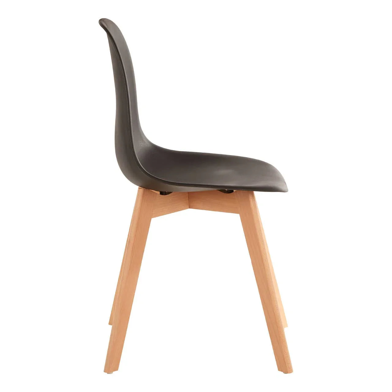 Black dining chair with wooden legs side view