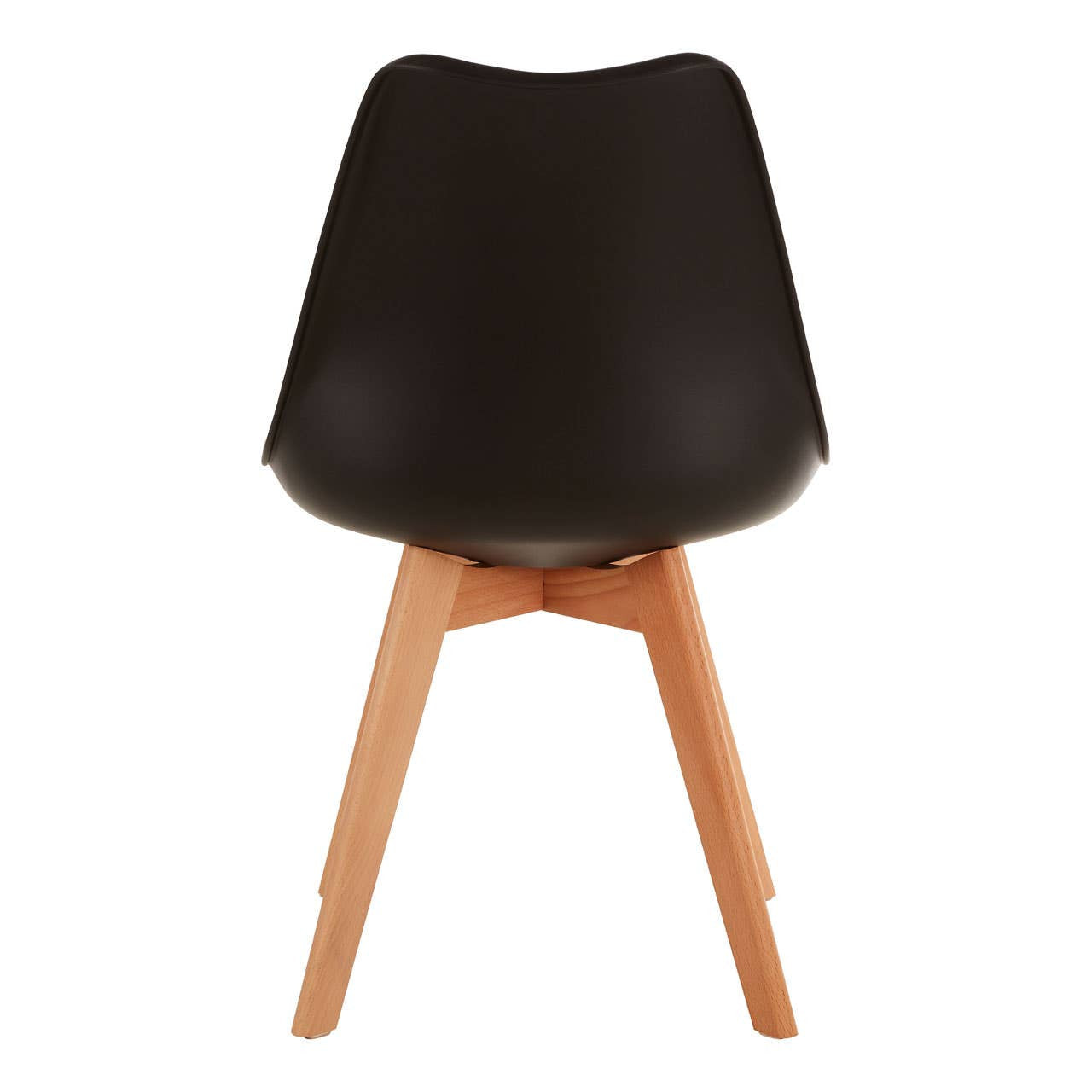 Stockholm black chair featuring a smooth, curved seat and soft cushion, supported by light beech wood legs, showcasing a modern and minimalist design