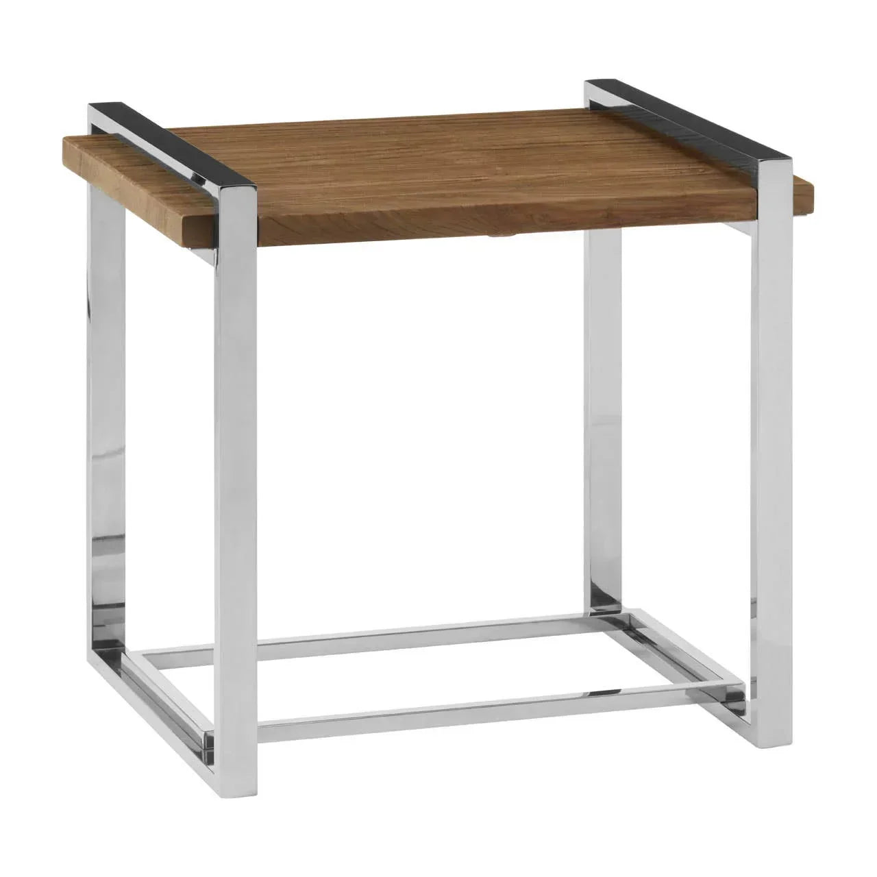 Oak side table with chrome frame and rectangular wooden top