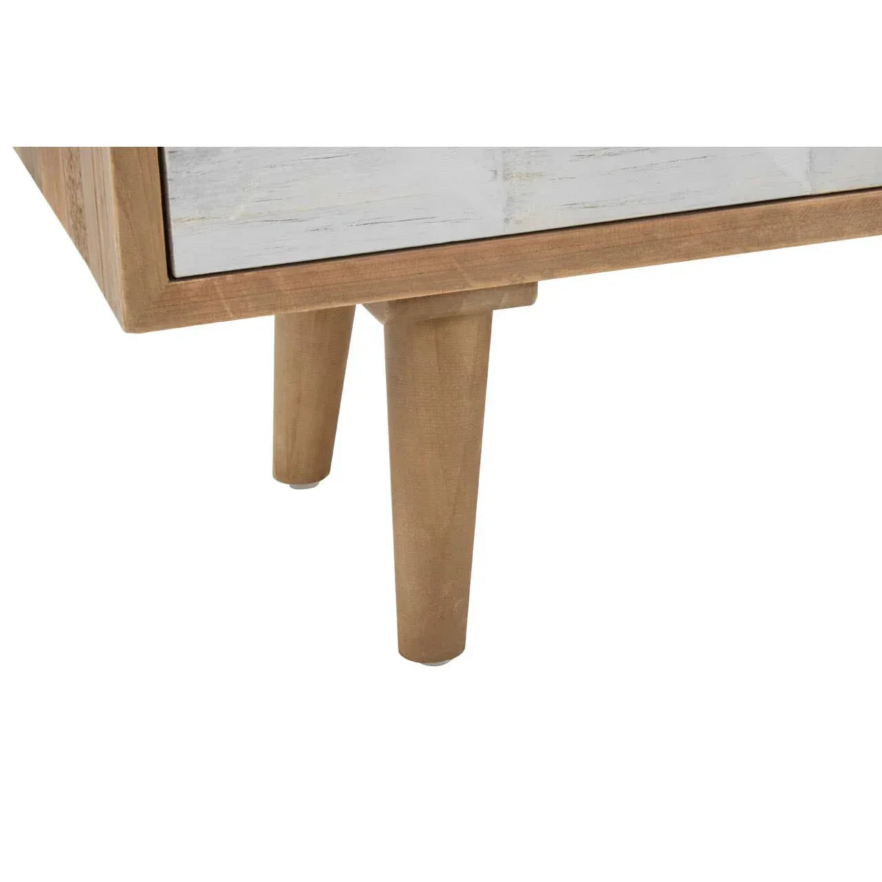 Close view of wooden furniture leg and frame with light finish