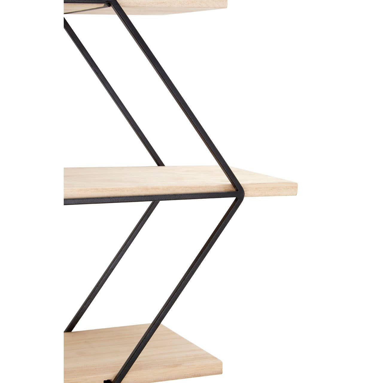 Three-tier wall shelf featuring a modern rhombus design with light wooden shelves and a black metal frame, showcasing a stylish and contemporary look suitable for home decor