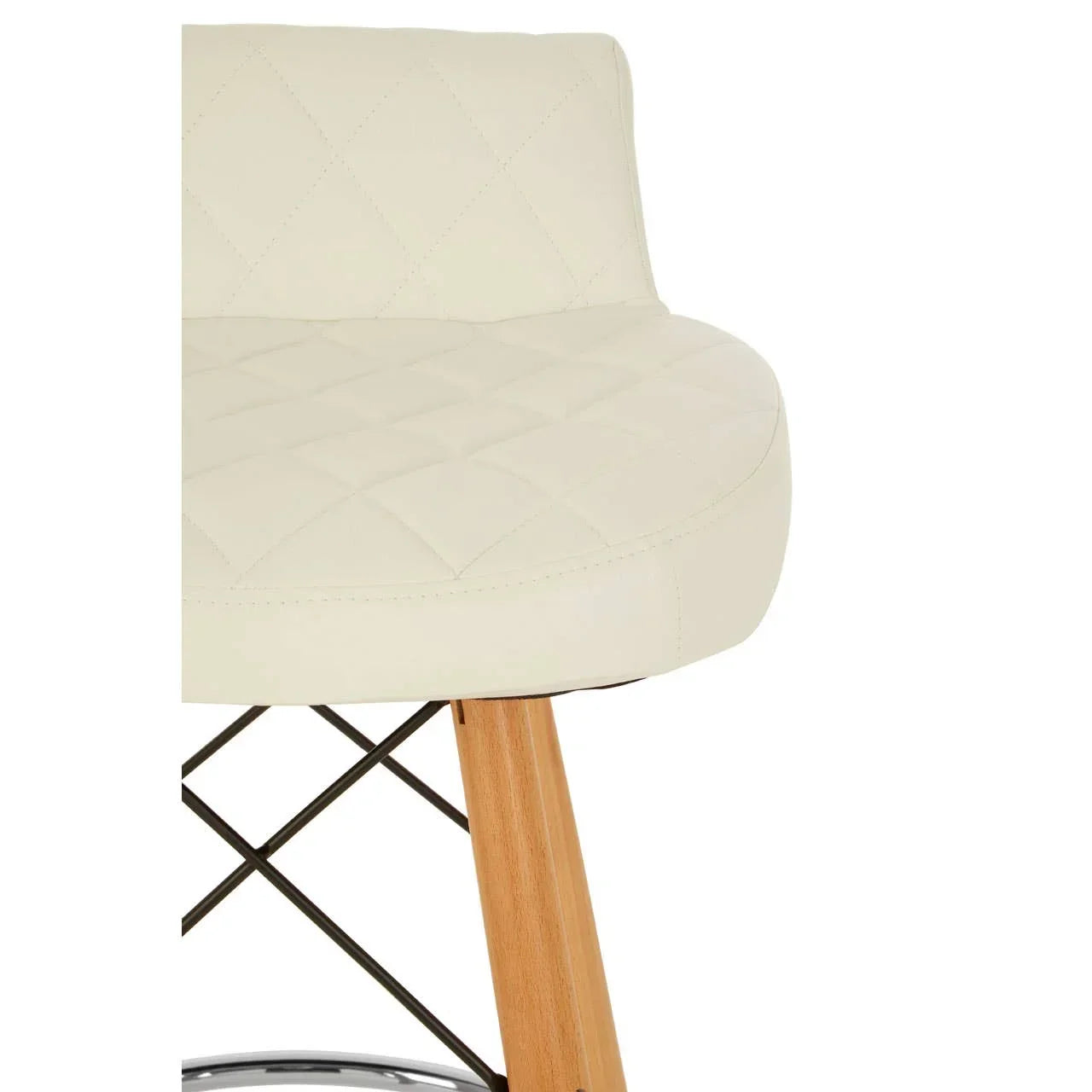 Cream leather dining chair seat with quilted detail and wooden angled legs
