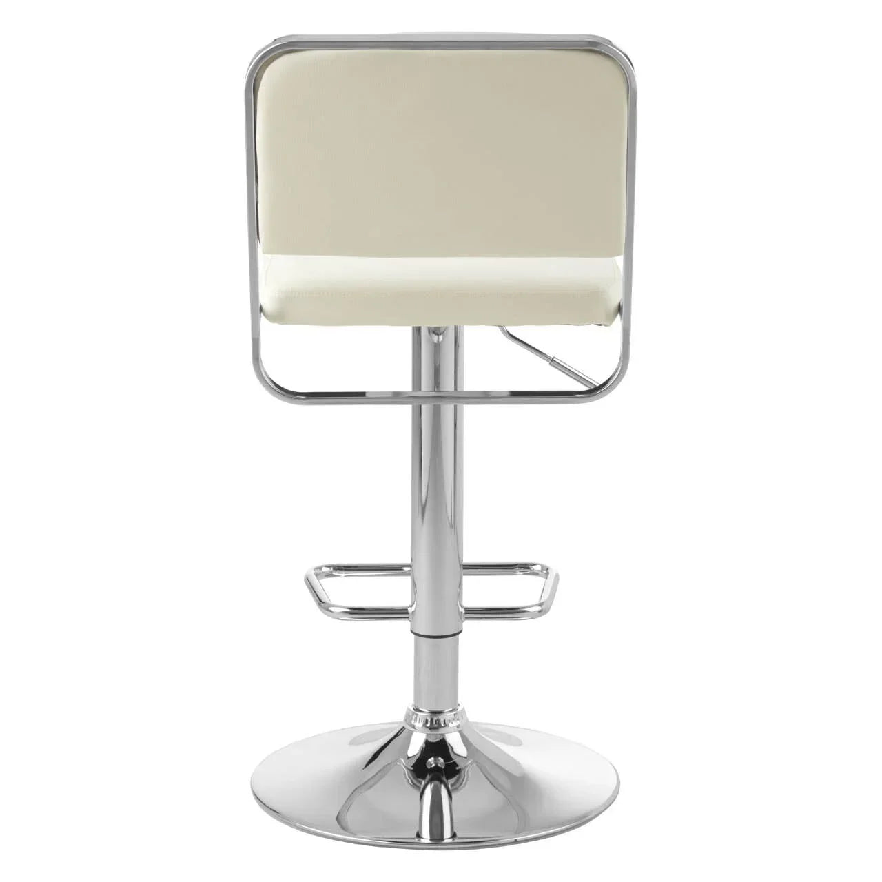 Cream faux leather bar stool with chrome base and footrest, rear view